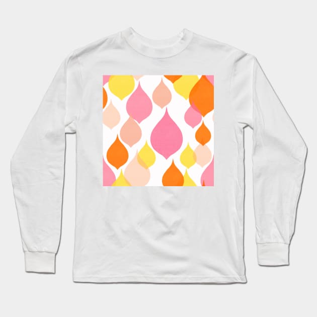 Sixties teardrop shape pink orange yellow Linen textured heart Long Sleeve T-Shirt by Kimmygowland